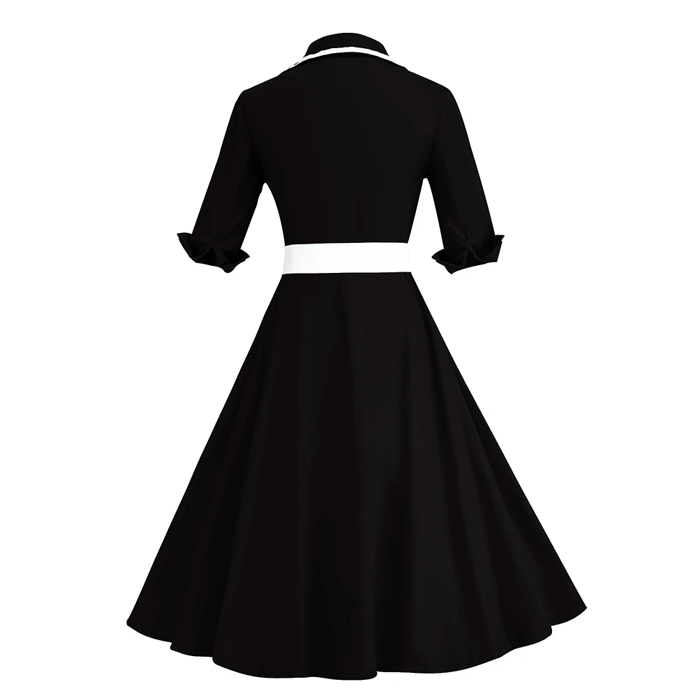 Joineles, осенне-зимнее женское винтажное платье размера плюс, с отворотом, в полоску, в стиле пэчворк, с поясом, вечерние платья, 50 s, рокабилли, платье vestidos