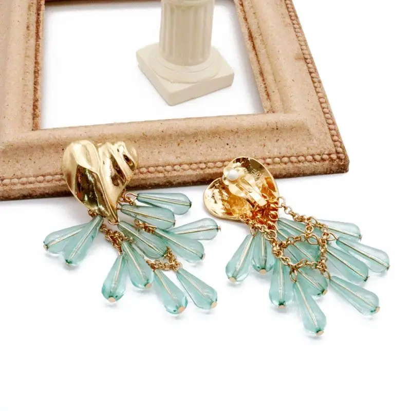 Очаровательные серьги из сплава с бусинами - Окраска металла: light blue clip