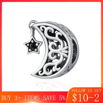 

CodeMonkey 100% 925 Sterling Silver Openwork Moon and Star Goodnight Charm Beads fit Bracelet DIY Jewelry Valentine Day Gift 483