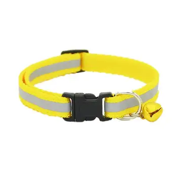 

Adjustable Reflective Pet Collar Safety Release Buckle with Bell for Cat Dog (Yellow)