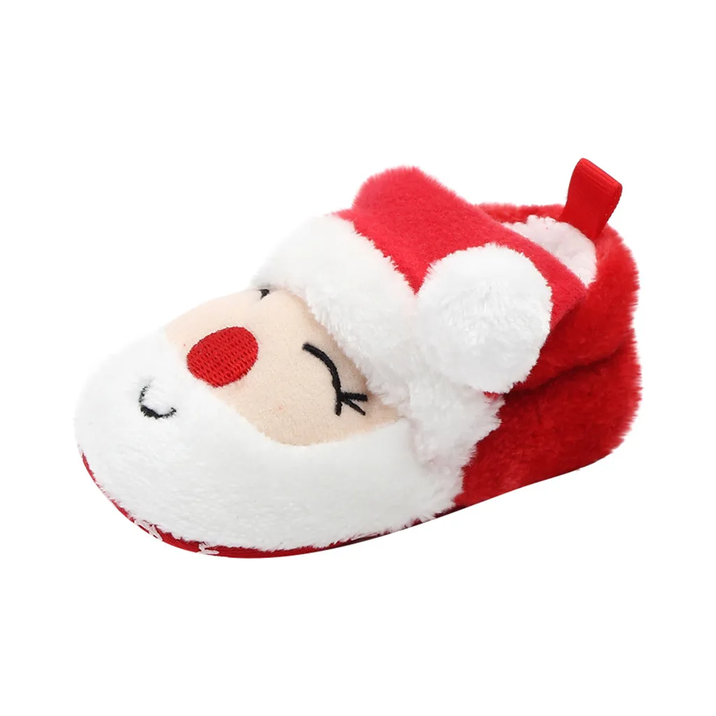 0-18 месяцев; Рождественская зимняя детская обувь для первых шагов; обувь для девочек и мальчиков с милым рисунком Санта-Клауса и пингвина; мягкая хлопковая обувь из флока