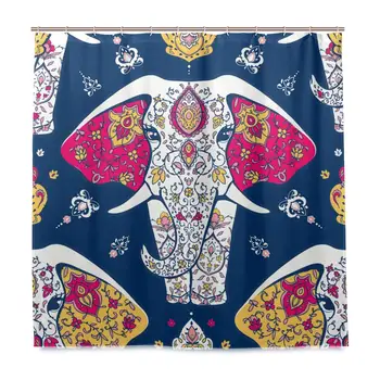 

India Elephant Shower Curtain for Bathroom Folk-Custom Pretty Pattern Polyester Waterproof Custom Bath Shower Curtain with 12