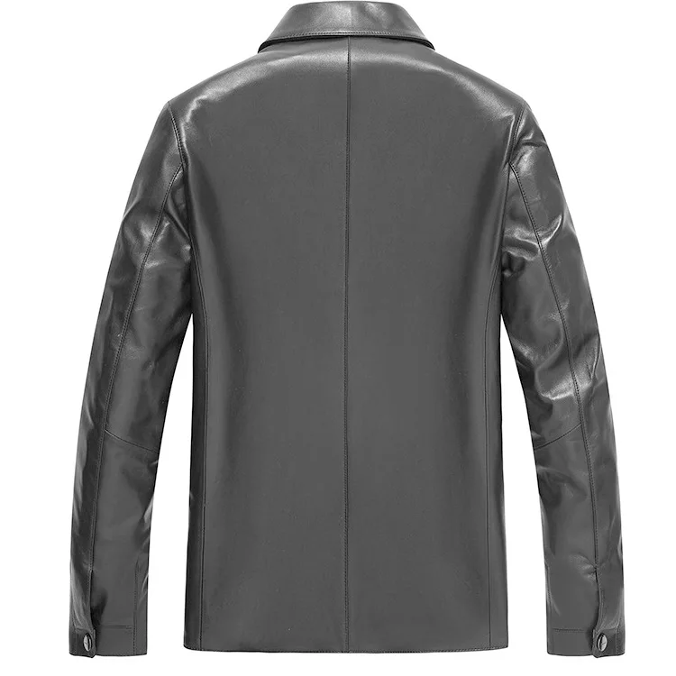Haining натуральная кожа Одежда Мужская Средняя Длина Slim Fit Овчина кожа среднего возраста отложной воротник кожаная куртка тонкая застежка-молния Jac