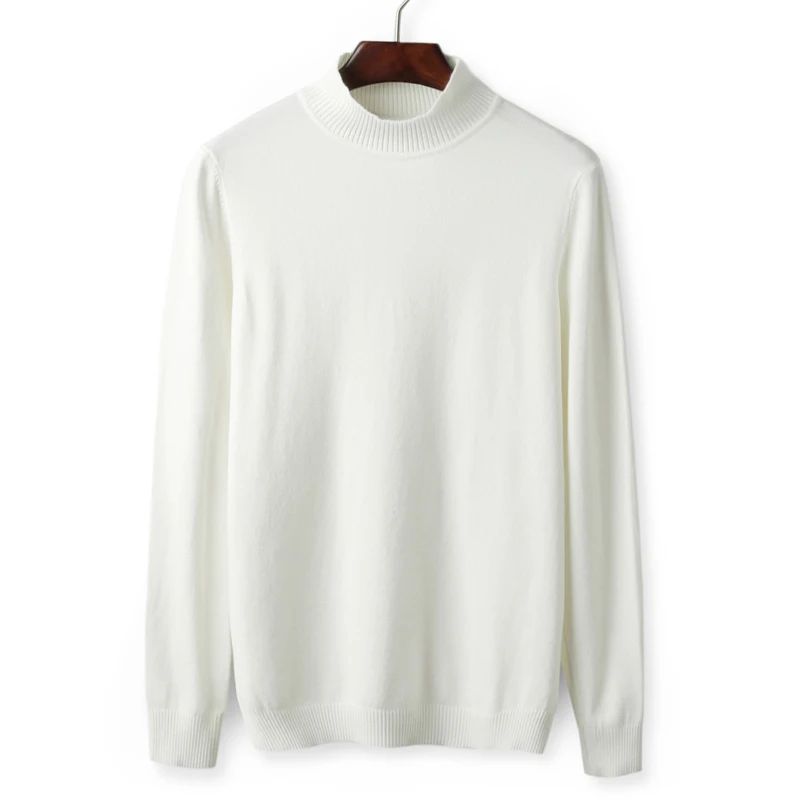 Белый Slim-fit men's sweater new autumn and winter classic fashion knit collar white gray black camel pullover streetwear sweater - Цвет: Белый