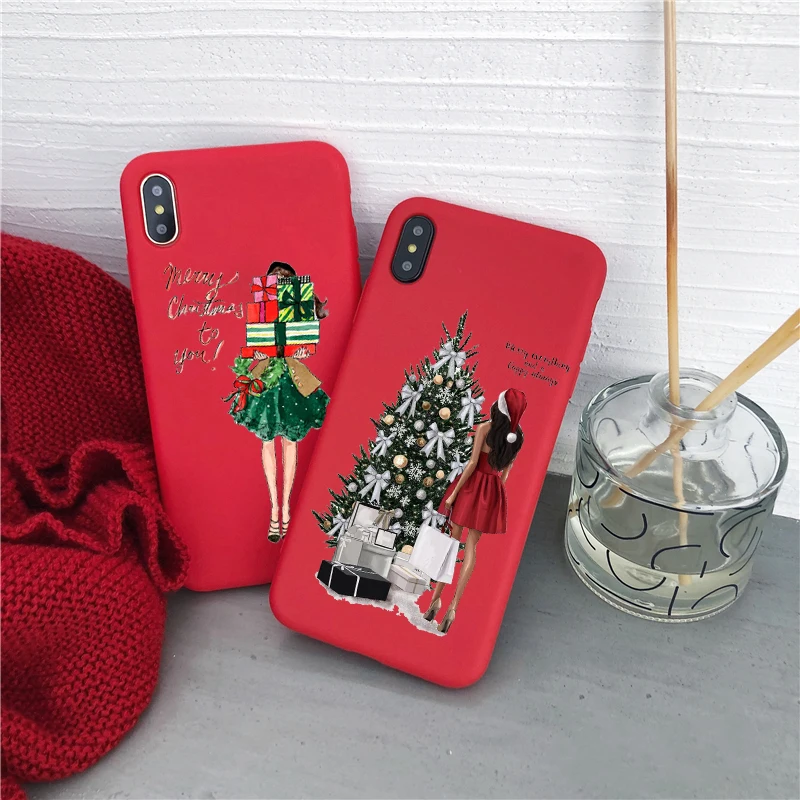 Год мода Рождество девушка силиконовый чехол для телефона Coque для iPhone Xs 11 Pro Max 6S 7 8 Plus XR 5 SE красный ТПУ чехол