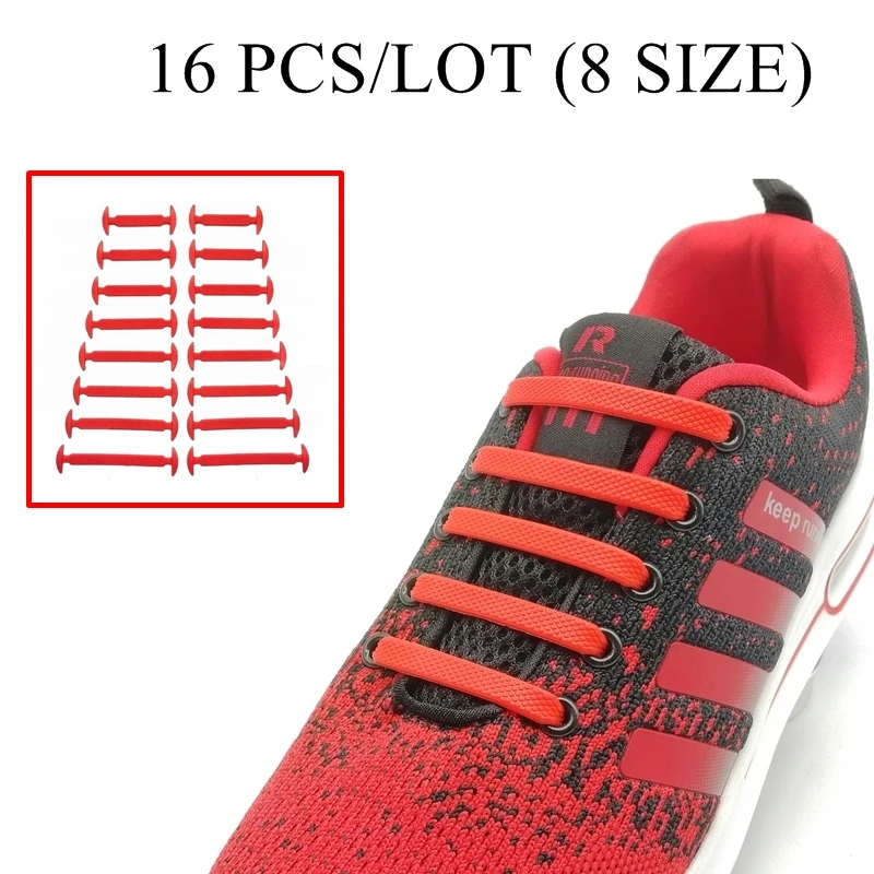 TILUSERO 16Pcs/Lot Running Elastic Silicone ShoeLace All Sneaker No Tie Silicone Shoe Laces Creative Shoelaces For Unisex