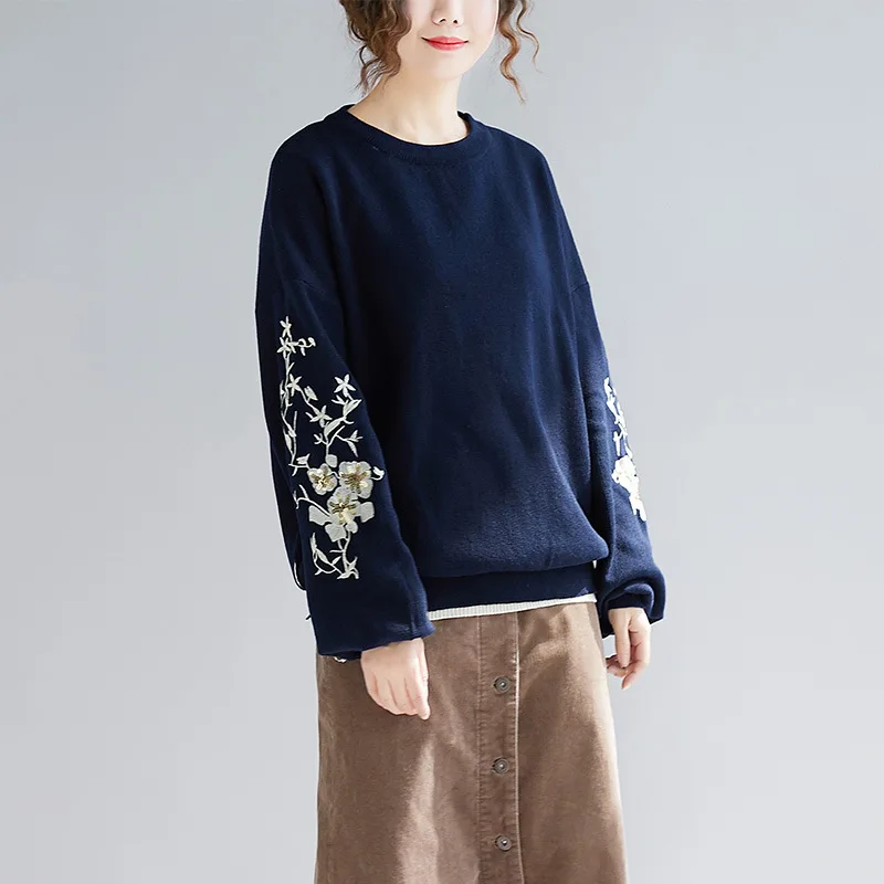 Johnature Korean Fashion Autumn New Sweater Women 2020 Loose O-neck Embroidery Knitted Pullovers Casual Long Sleeve Sweaters | Женская
