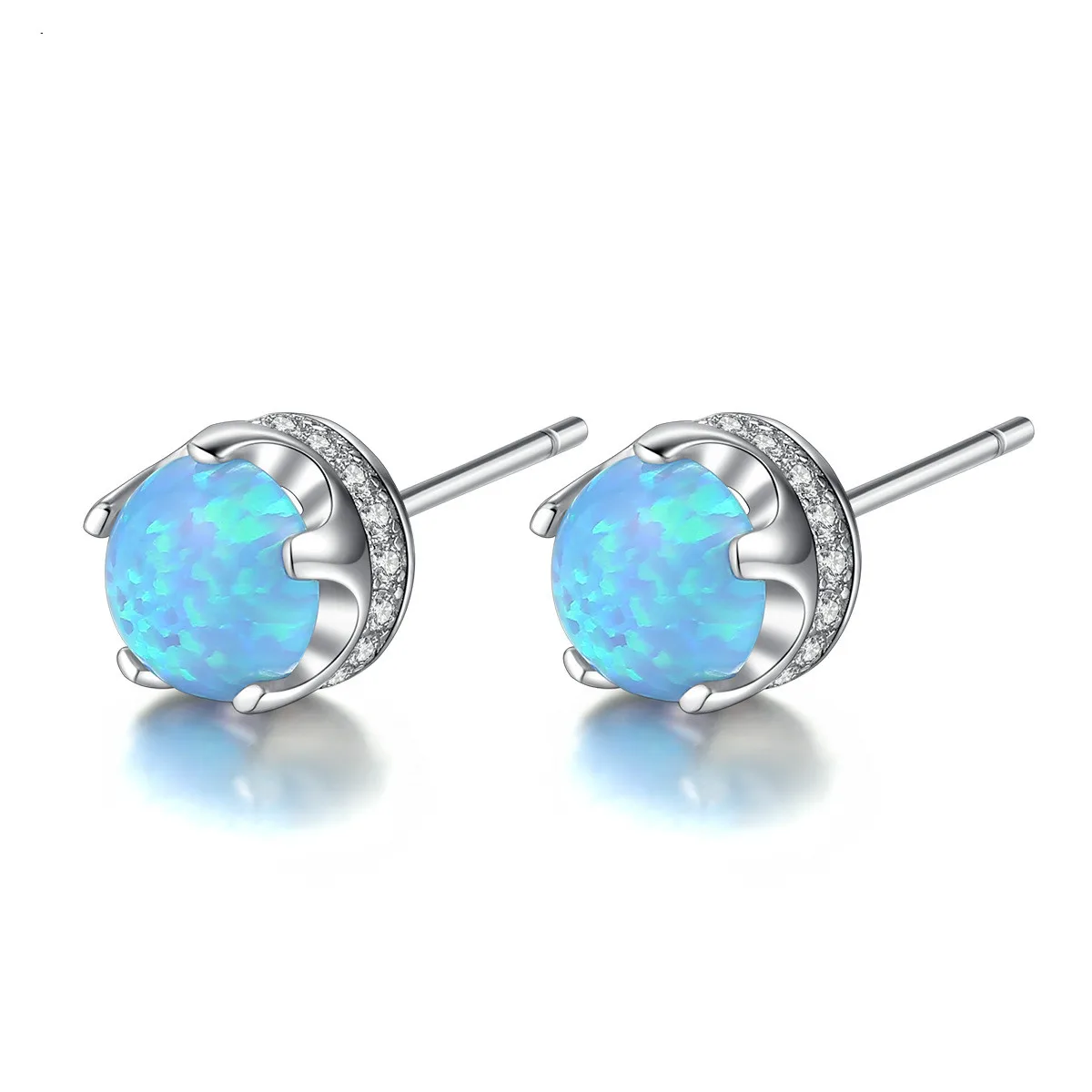 

HAIMIS Round Cut Green/White/Blue Fire Opal 925 Sterling Silver Ear Stud Earrings for Unisex