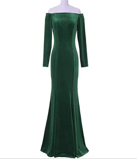 Green dresses Бальное платье с длинным рукавом Прямое плечо Русалка Свадебное платье выпускного вечера - Цвет: Green dresses
