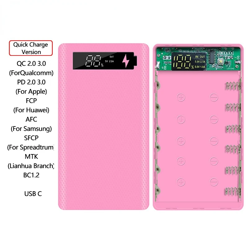 Быстрая зарядка версия 6*18650 чехол с внешним аккумулятором двумя USB-портами QC 3 0 PD