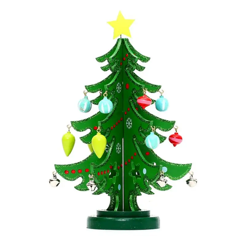 Green Size S Деревянная Зеленая Деревянная новогодняя елка Рождественская елка окно Настольный реквизит - Цвет: Green Size S