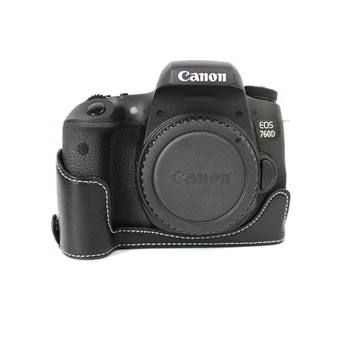 Черный Чехол для камеры из натуральной кожи для Canon 760D половинный чехол Нижняя сумка комплект корпуса Крышка с батарейным отсеком непосредственно из натуральной кожи - Цвет: Черный