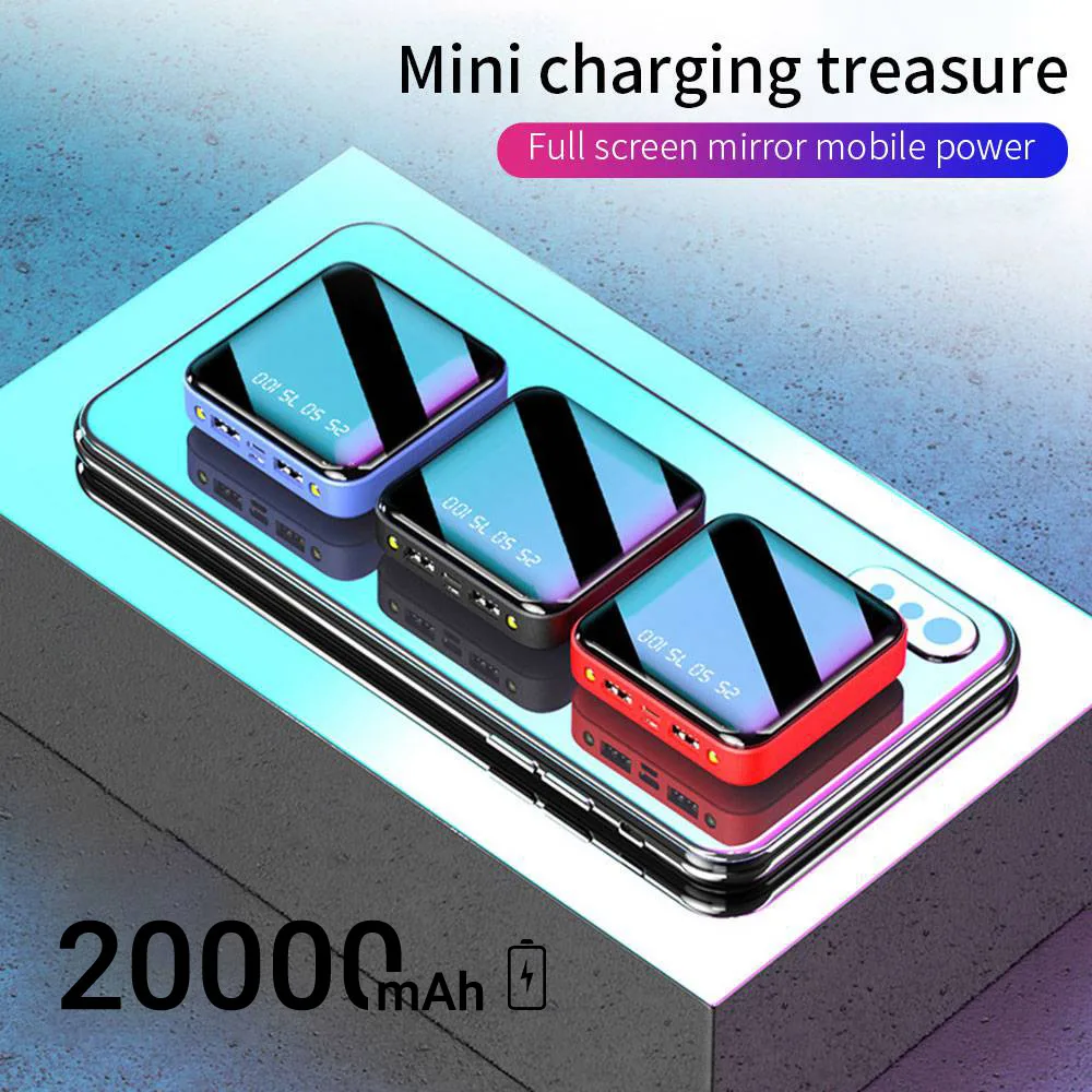20000 мАч Мини-банк питания для телефона Xiaomi 10000 мАч портативное зарядное устройство светодиодный зеркальный внешний аккумулятор