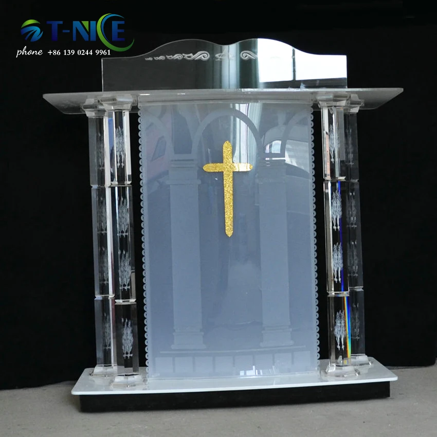 AKLIKE Transparent crystal Speech Podium Hotel Desk Reception Table Information Platform Lectern Reception Rostrum