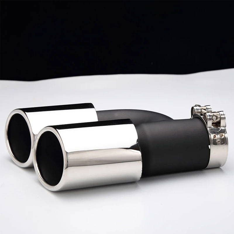 

Универсальный серебристый хромированный глушитель из нержавеющей стали с двойным выходом, наконечник выхлопной трубы, Модифицированная облицовка горловины