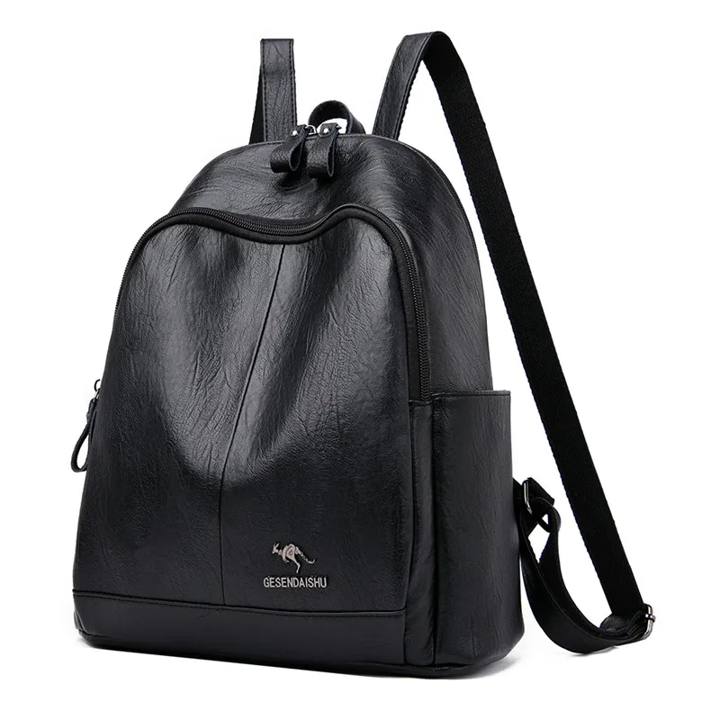 

Black Waterproof Design Backpacks for Women Quality Fashion Large Soft Leather Travel Back Pack Girl Solid Preppy Bagpack Sac