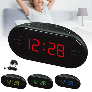 220V EU Plug AM FM Dual Frequency Radio Alarm Clock Digital LED Clock Luminous Clock Snooze Electronic Home Table Clock 2
