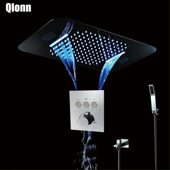 

580*380mm LED Music Light Shower Head Rainfall Waterfall Thermostatic Shower Faucet Mixer Embedded Ceiling Mounted Shower Set