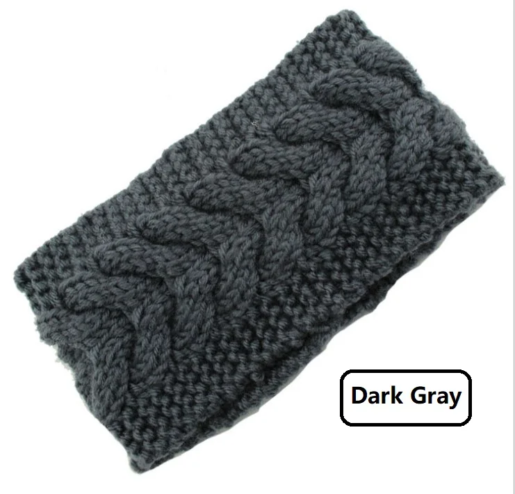Dark Gray Зимняя однотонная широкая вязаная повязка на голову для женщин, теплые уши, шерстяные вязаные аксессуары для волос в виде тюрбана, повязка на голову для девушек - Цвет: Dark Gray