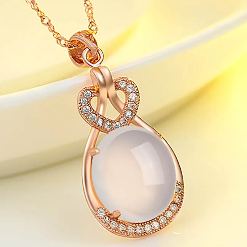 pink Bague Ringen, темпераментное халцедоновое ожерелье для женщин, элегантное серебро 925, ювелирное изделие в форме капли воды, розовое золото, цвет, подарок - Цвет камня: pink