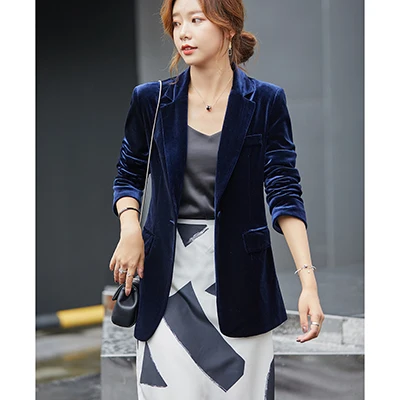 Blue Blazer Высококачественный Женский бархатный пиджак и куртки, плотная ткань для осени и зимы, верхняя одежда, куртка, пальто, красный, синий, серый - Цвет: Blue Blazer