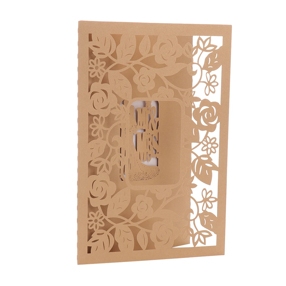  10pcs/sets Wedding Invitations Card Gold Laser Cut Hollow Out Greeting Cards For Birthday Shower Br - 4.00007E+12
