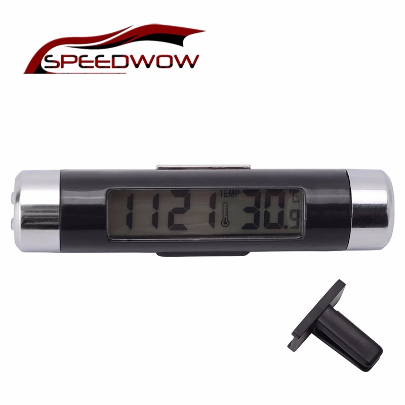 

SPEEDWOW Portable 2 In 1 Car Thermometer Clock Digital LCD Clock & Temperature Display Automotive Blue Backlight With Clip