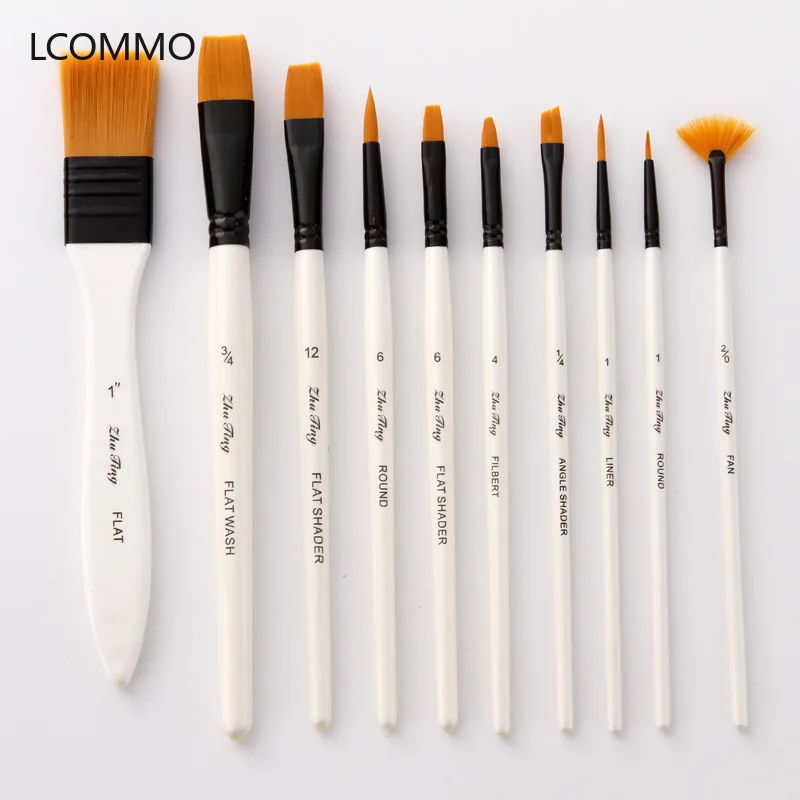 

10Pcs Paint Brushes Set Nylon Hair Painting Brush Short Rod Oil Acrylic Brush Watercolor Pen Professional Art Supplies