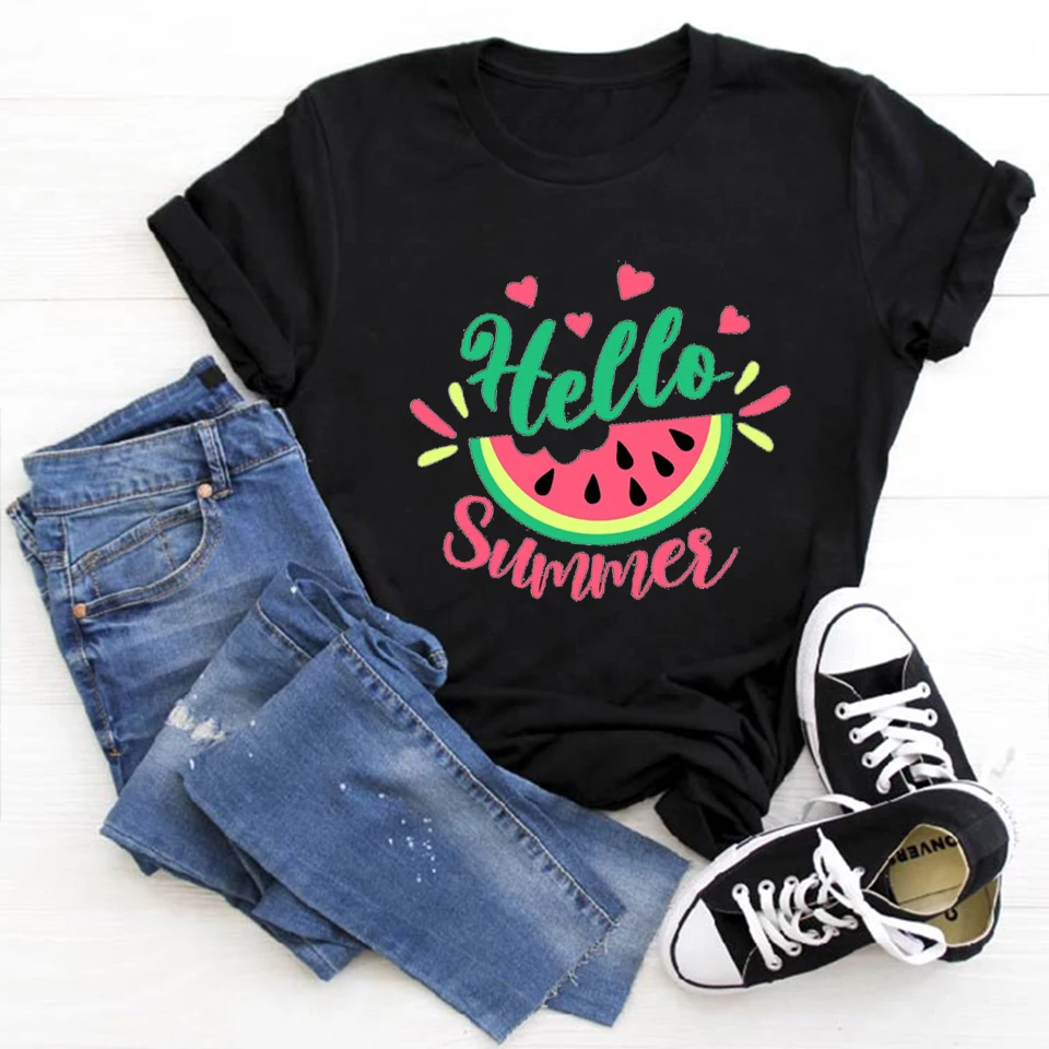 Летняя футболка с принтом Hello Топы Harajuku женская коротким рукавом Blusas Mujer De Moda