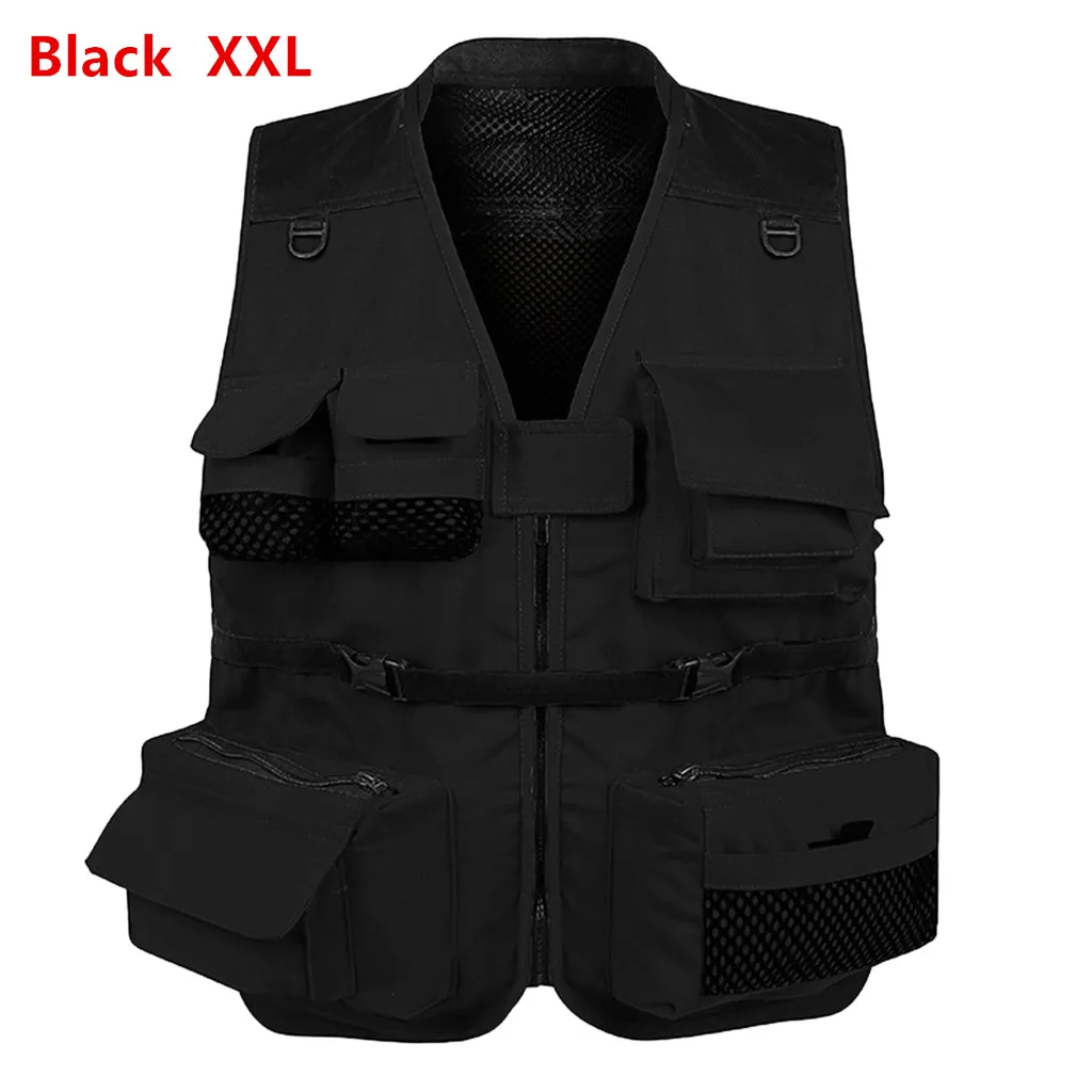 Black XXL Открытый походный охотничий рыболовный жилет, Регулируемый жилет для съемки, многокарманный сетчатый жилет, куртка для фотосъемки, жилет для рыбалки - Цвет: Black XXL