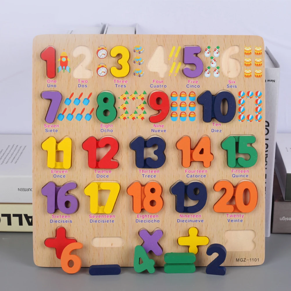 Kids Puzzles Board Toy Wooden Colorful 3D Alphabet Number Puzzles Board Early Educational Kids Toy