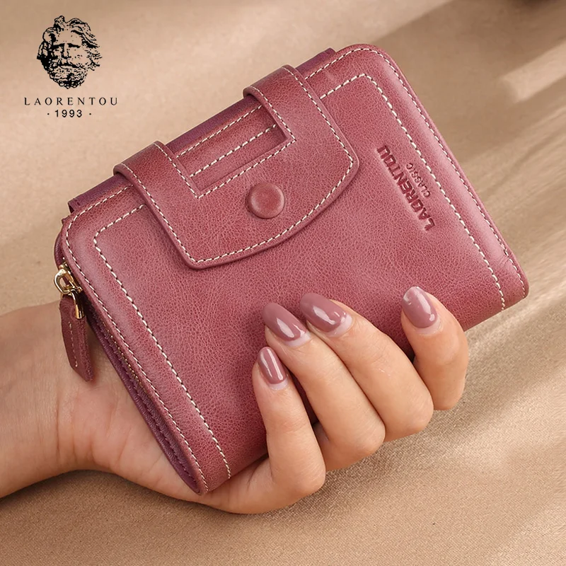 

LAORENTOU Brand Natural Leather Female Small Money Bag Vintage Wallets Lady Zipper & Hasp Purse Women's Coin Pocket Card Holder