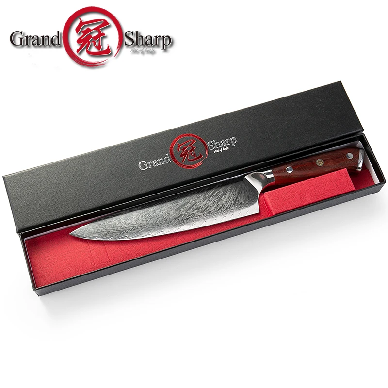 GRANDSHARP 7,5 дюймов нож шеф-повара из дамасской стали vg10, Профессиональные Кухонные ножи из японской дамасской стали, инструменты с ручкой из розового дерева, подарочная коробка