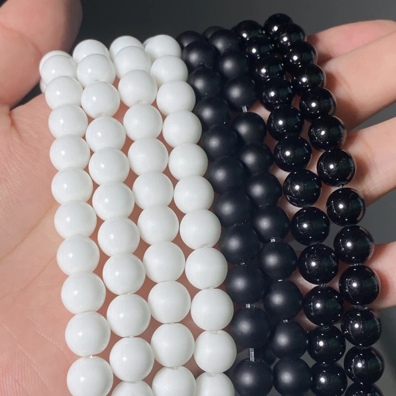 Natural Stone Beads Natural Stone White Black Agates Dull Polish Matte Onyx Beads Round Beads for Jewelry Making DIY Bracelets 4-12mm 15"