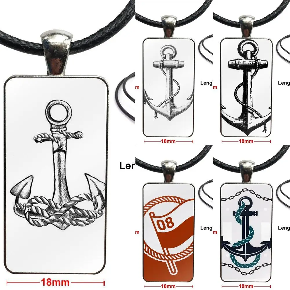 Anker Beautiful Birds And Boat Anchor Blue For Women Steel Color Glass Cabochon With Rectangle Shaped Pendant Choker Necklace | Украшения и