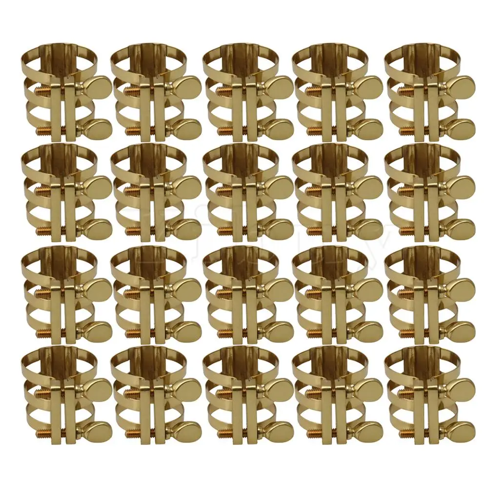 Yibuy Brass Adjustable Alto Eb Saxophone Ligature Clip for Mouthpieces Golden - Цвет: 20 pcs