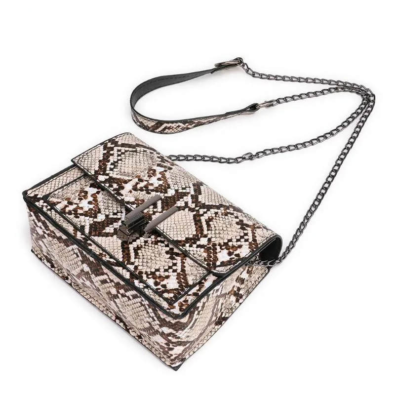 New Fashion Small Snake Print Flap Shoulder Bag Female PU Leather Chain Crossbody Bags for Women Size 17x13x7cm