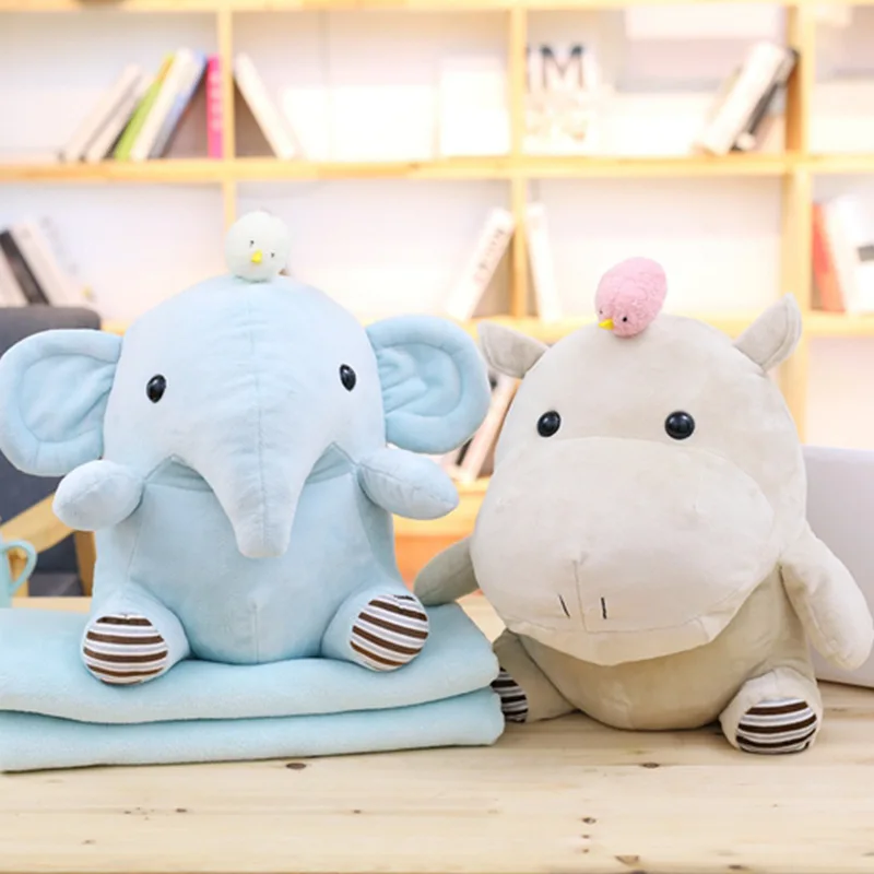 

Elephant Hippo Pillow Airable Blanket Plush Toy Doll Children Girl'S Birthday Gift Office Nap Blanket