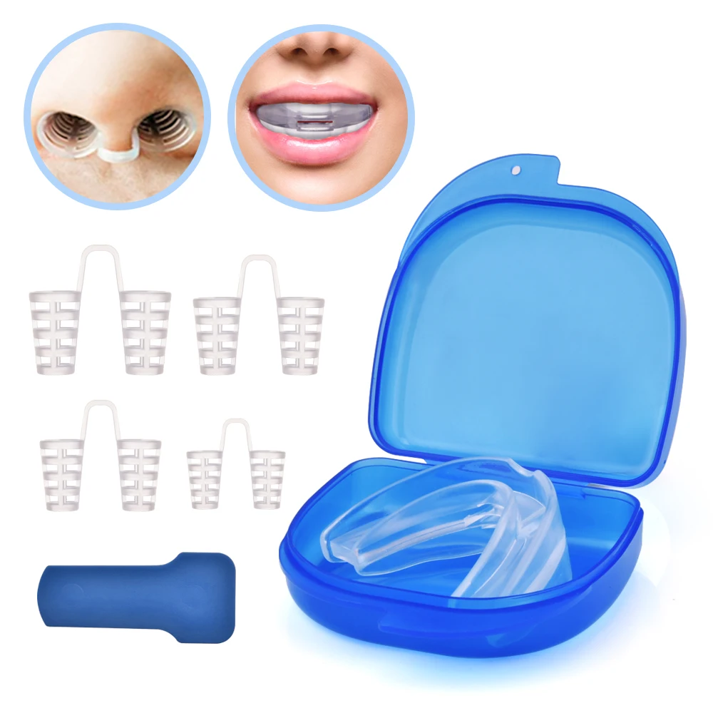 Профессиональное устройство против храпа, зубные лотки для рта+ 4 зажима для носа, набор для остановки храпа для сна, забота о здоровье