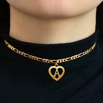 

Anniyo Choker Necklaces A-Z Initial Heart Pendant Jewelry English Alphabet Short Letters Choker Chain Wedding Gifts #222906