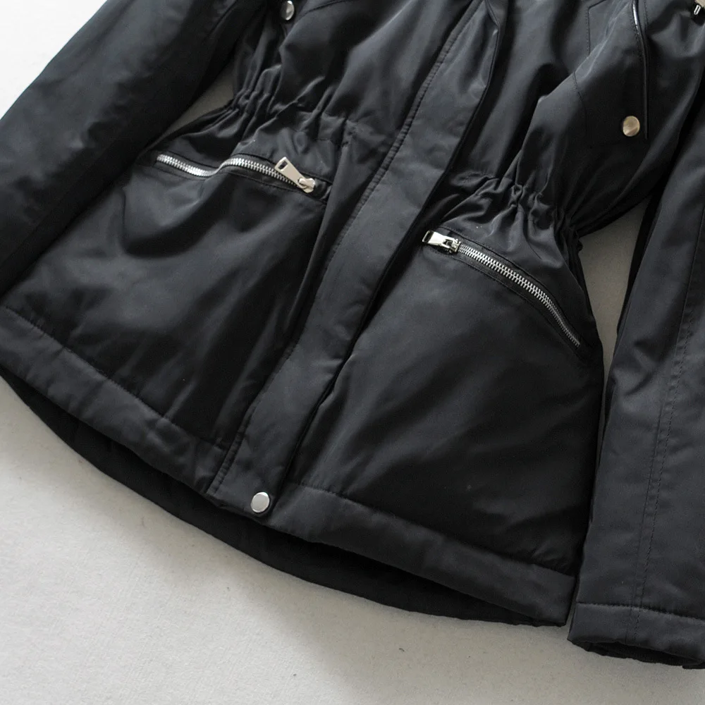 

Europe And America Autumn And Winter Fashion Warm Fur Collar Hooded Waist Hugging Mid-length Cotton-padded Clothes WF-1801