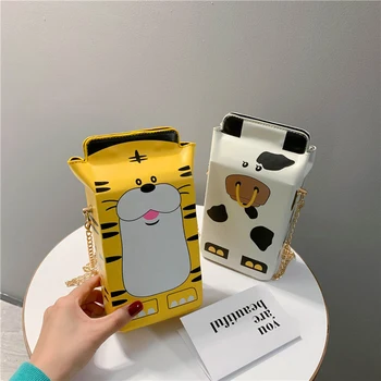 

Women Cute Cartoon Tiger Shoulder Messenger Bag Classic Texture Delicate Creative Design Chic Milk Box Shape Girl Small Purses