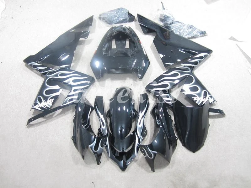 flame black ABS мотоцикл обтекатели комплект подходит для Kawasaki Ninja ZX-10R ZX10R 2004 2005 04 05 10R Кузов Набор на заказ зеленый черный - Цвет: flame black