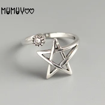 

S925 Silver Fashion Charm Star Women's Ring Personalized Hand Jewelry Jewelry Five-pointed Star Shape Opening Adjustable Ring