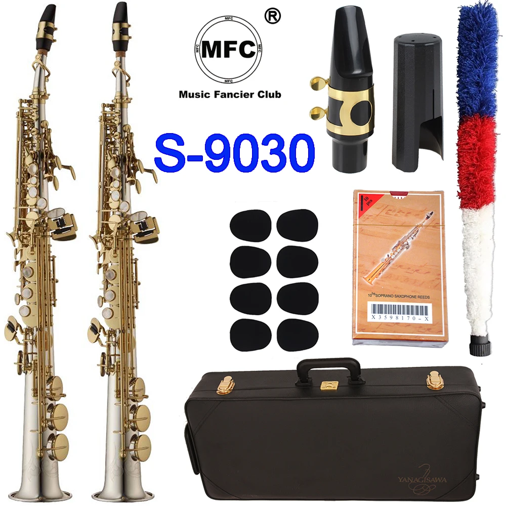 MFC Soprano Saxophone S 9030 Silvering Gold Key Brass Sax Professional