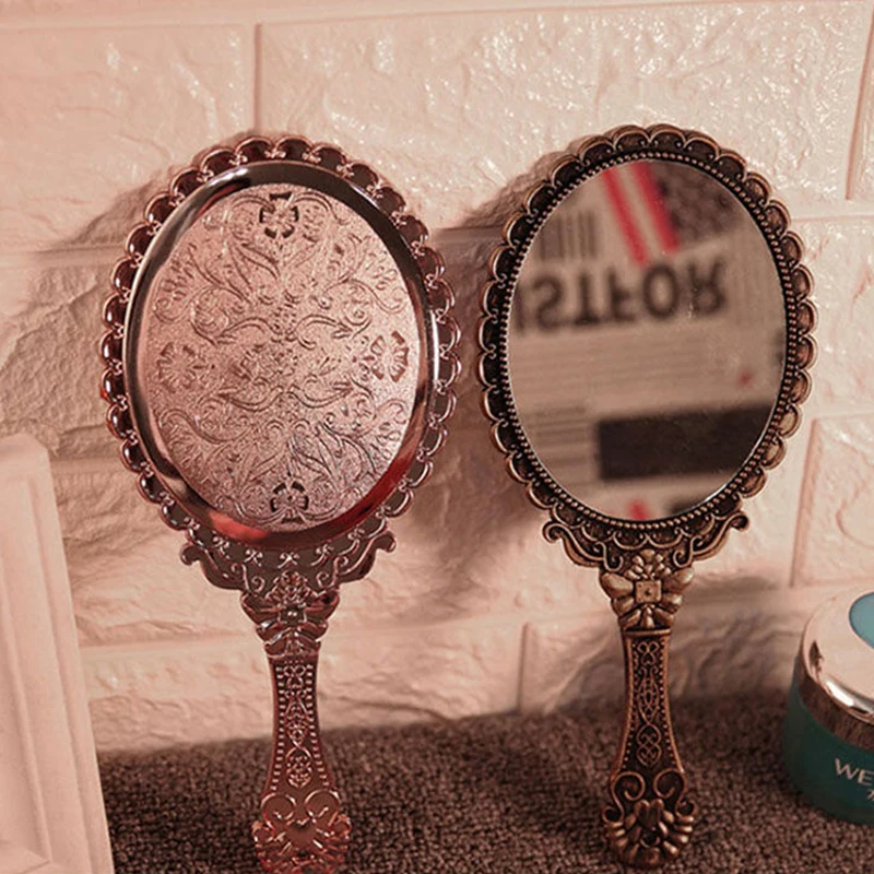 

1 Pc 25*11.5cm Vintage Carved Handheld Vanity Mirror Hand Mirror Handle SPA Salon Makeup Mirror