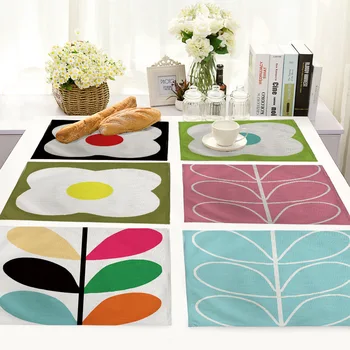 

Simple Flower Placemat Rectangle Cotton Linen Table Mats for Dining Table Flower Design Kitchen Home Table Accessorise Cup Mat