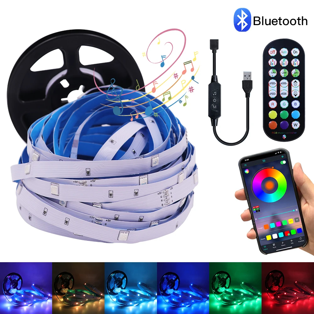 Kaufe Bluetooth LED-Streifen RGB LED-Licht Neonlampe SMD 5050 DC12V LED-Beleuchtungsband  5M 10M 15M 20M TV-Hintergrundbeleuchtung + Musik-LED-Controller + EU/US- Netzteil