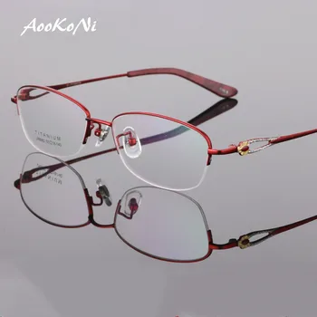 

AooKoNi Hot Women's Myopia Pure Titanium Ultralight Glasses Half Frame Brand Super light Frame Manufacturers Wholesale Ak8962