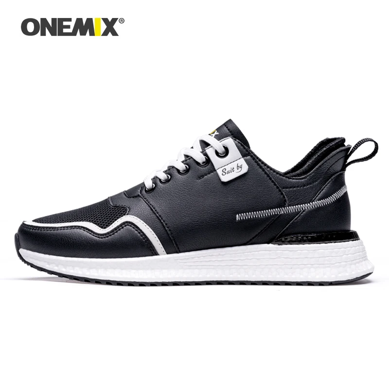 ONEMIX, новинка, кожаная мужская обувь, модная повседневная обувь для бега, удобная кожаная поверхность, мужские кроссовки, прогулочная обувь - Цвет: Black
